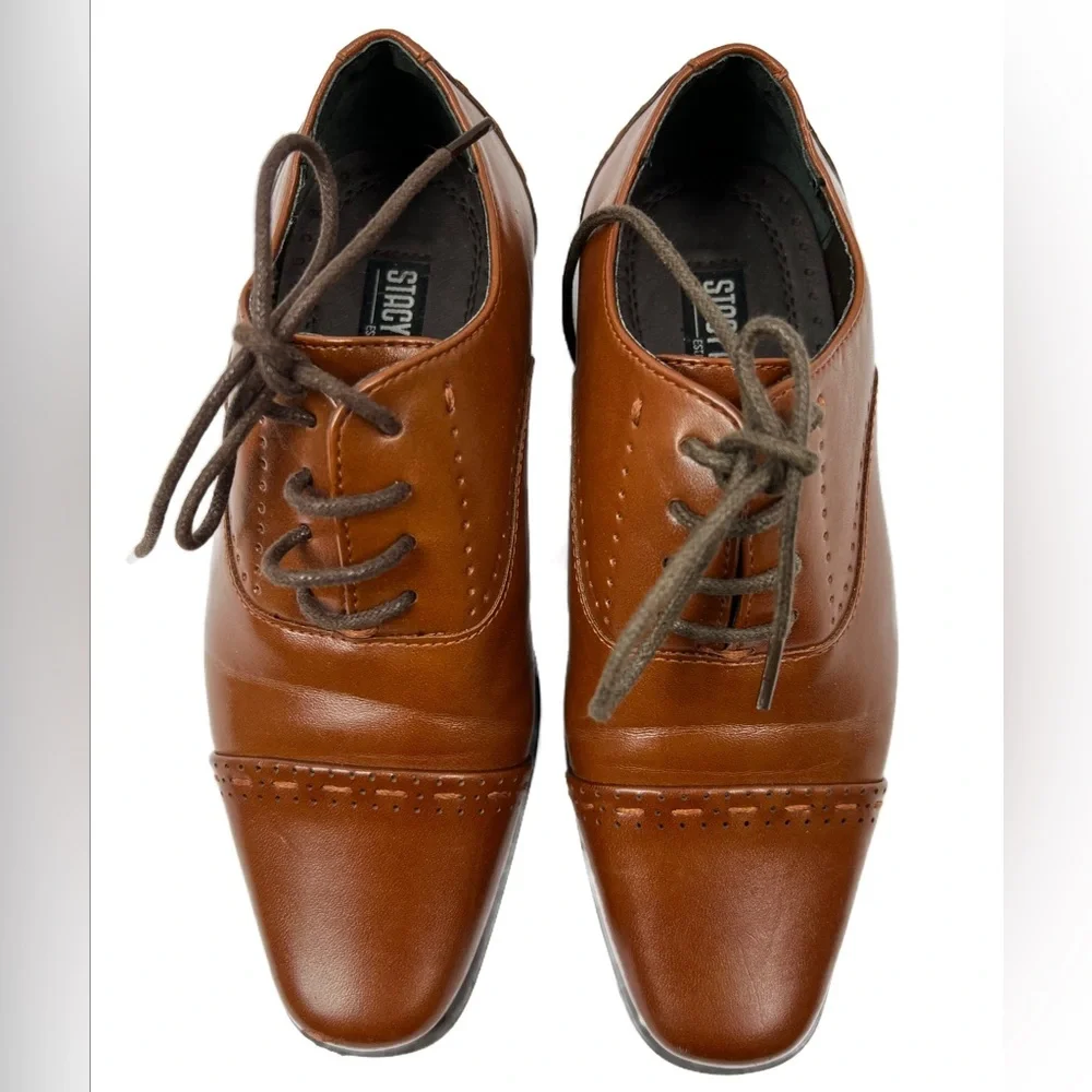 STACY ADAMS Cognac Brown Templeton Oxford Cap Toe Dress Shoes Kid's Size 13.5M